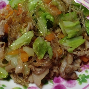 カンボジア風五目野菜と挽き肉の春雨炒め